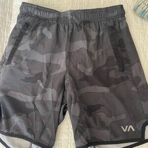 RVCA Boys Athletic Shorts | Size Small | Black Camo Print | VA Logo